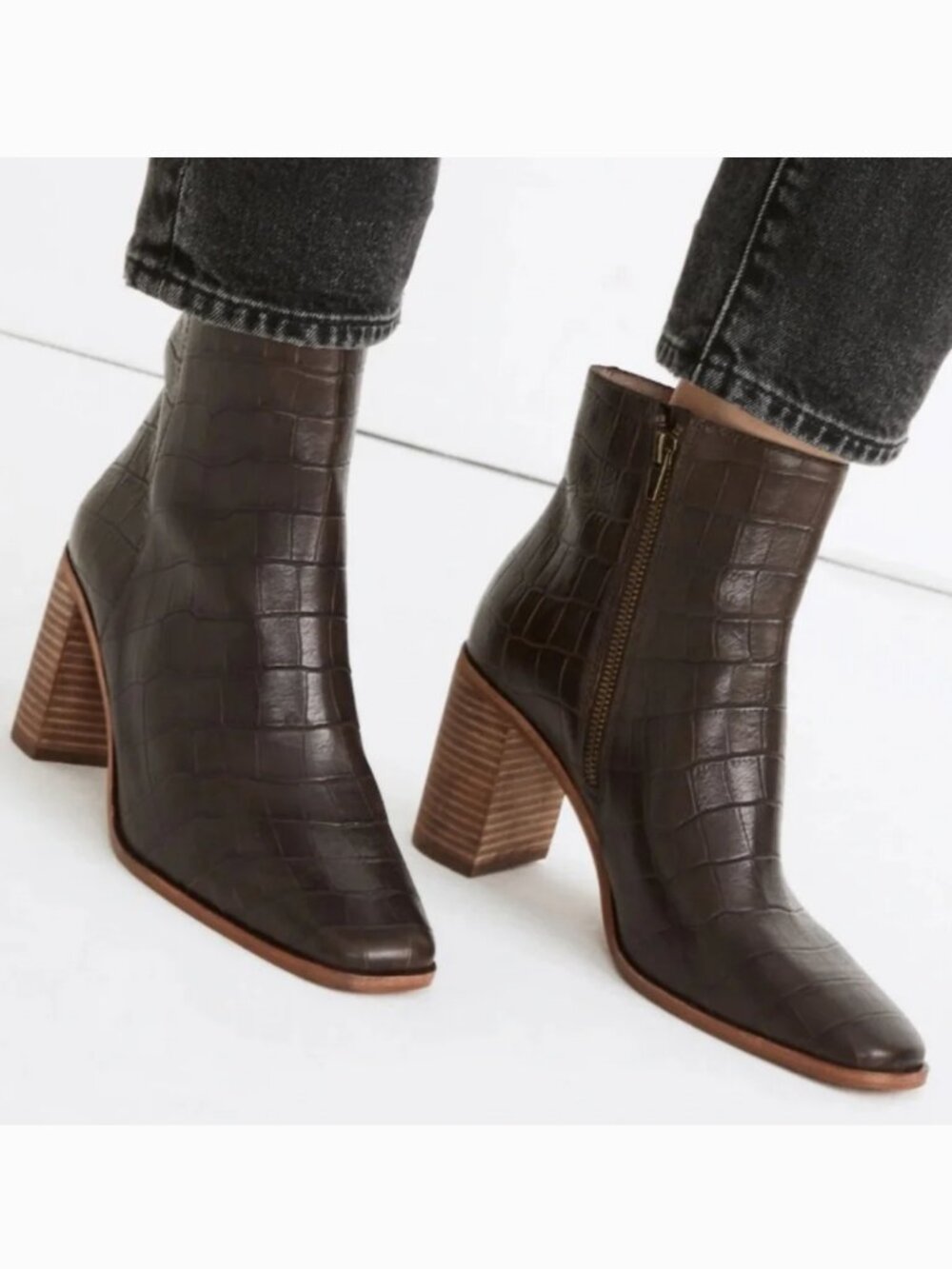 Madewell The Greer Boot in Croc Embossed Leather